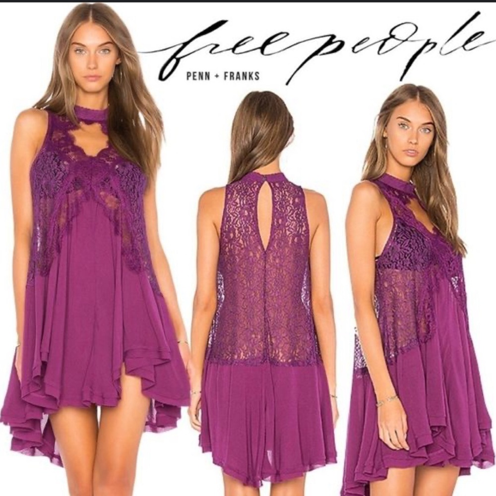 Free People Tell Tale Heart Sleeveless Plum Lace Tunic Dress